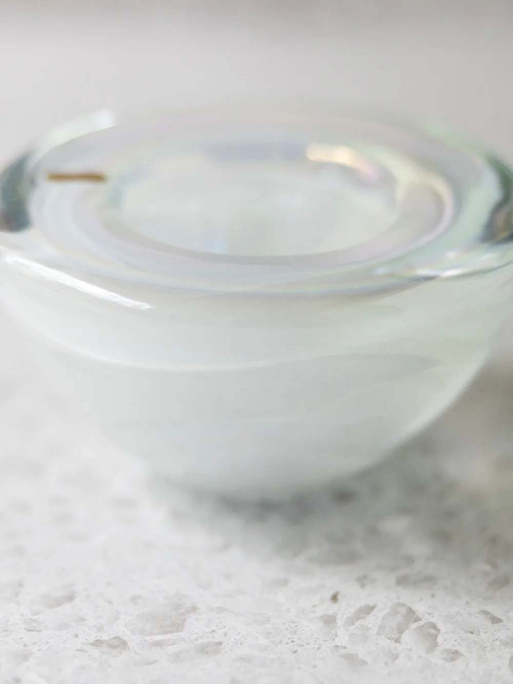 Swirl white iridescent glass candle holder bowl votive with Murano sticker